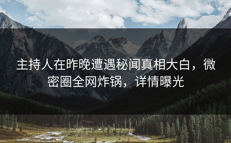 主持人在昨晚遭遇秘闻真相大白,微密圈全网炸锅,详情曝光